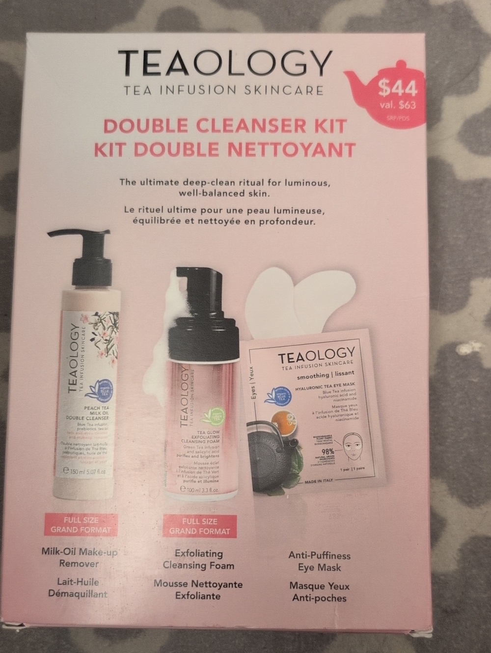 Teaology Pink Double Cleanser Kit – Exfoliating Foam & Eye Mask